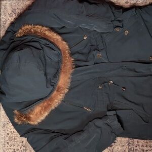 Vintage Quilted Down Racoon Fur Green Parka with Fur Trim